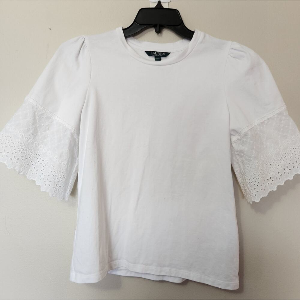 LAUREN, RALPH LAUREN, WOMENS WHITE EYELET TOP.